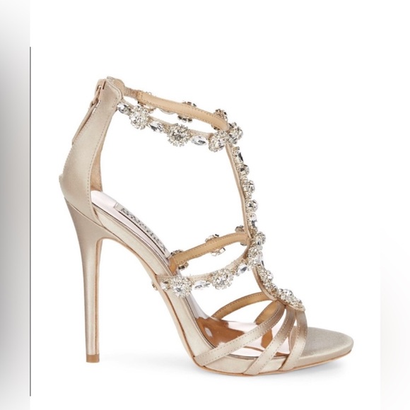Badgley Mischka Shoes - Badgley Mischka Thelma Ankle Strap Heels with Crystal Flower Detailing